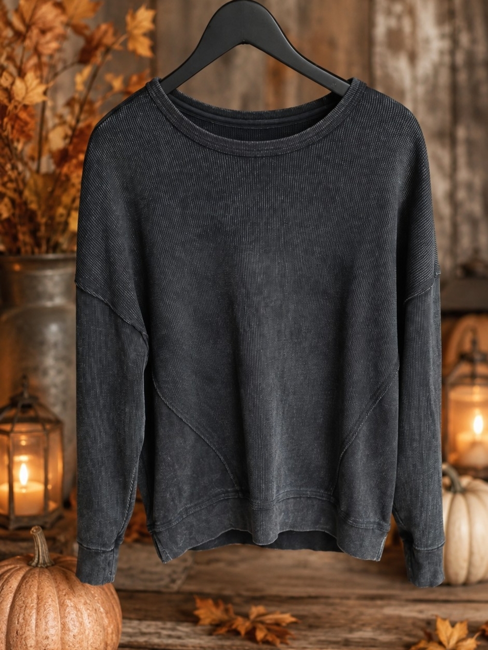 7 For All Mankind Washed Black Ribbed Crewneck Sweater